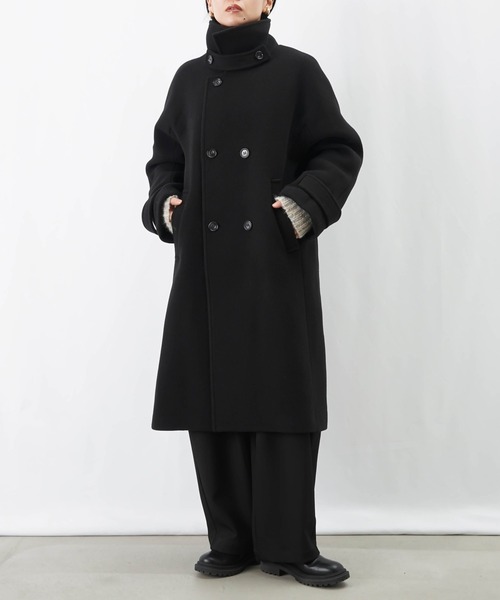 セール】LC/LLL ハイネックロングウールコート/ダブルステンカラー