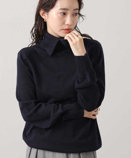 anana(アナナ)の「スリットハイネック前後2WAYニット(ニット/セーター・レディース・ネイビー/オフホワイト/レッド・FREE)」の3枚目の写真