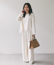 La boutique BonBon（ラブティックボンボン）の「【まだ間に合う！・RISA監修】裾レースブラウス＋2タックワイドパンツ（パンツドレス）」