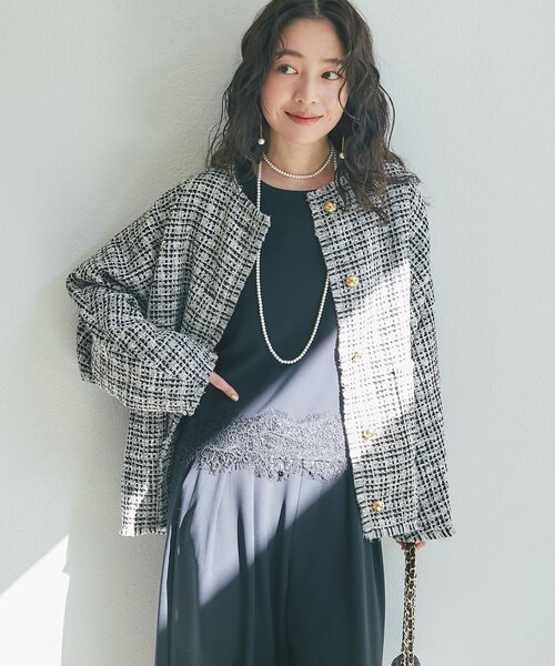 La boutique BonBon（ラブティックボンボン）の「【RISA監修・オケージョンにも】裾レースブラウス＋2タックワイドパンツ（パンツドレス・レディース・ネイビー/ブラック/ホワイト系その他・PM/36/FREE）」の15枚目の写真