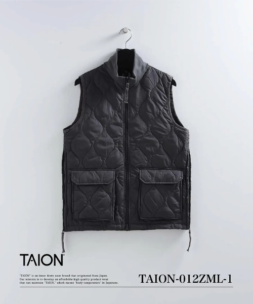 TAION】ミリタリー リブハイネックWジップ ダウンベスト / MILITARY W