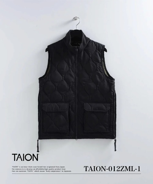 TAION】ミリタリー リブハイネックWジップ ダウンベスト / MILITARY W