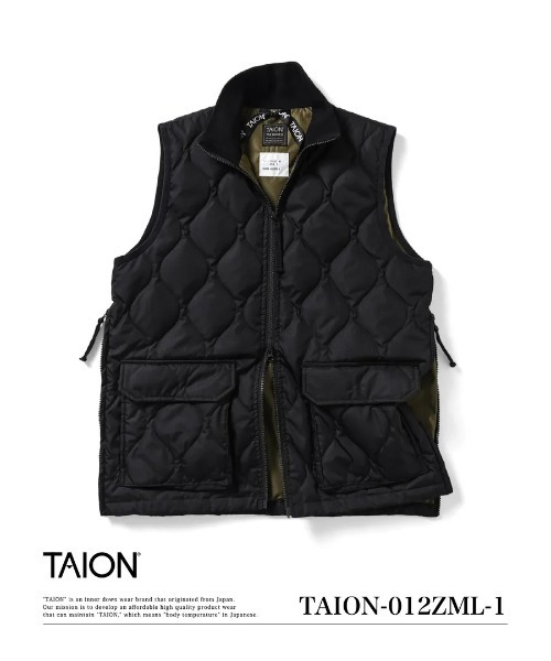 TAION(タイオン)の「【TAION】ミリタリー リブハイネックWジップ ダウンベスト / MILITARY W-ZIP LIB HI NECK DOWN VEST(ダウンジャケット/コート・メンズ・ブラック/ダークグレー・L/XL)」の3枚目の写真
