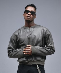 ANDER HUNK | Leather Like Coated Henry neck Sweat / レザーライクコーティングヘンリーネックスウェット(スウェット)