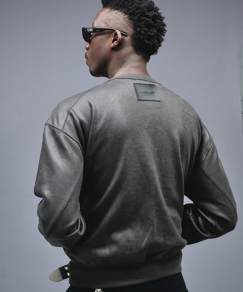 ANDER HUNK(アンダーハンク)の「Leather Like Coated Henry neck Sweat / レザーライクコーティングヘンリーネックスウェット(スウェット・メンズ・バーガンディー/ブラック・MEDIUM/LARGE)」の12枚目の写真