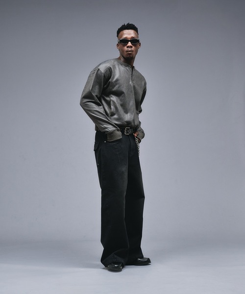 ANDER HUNK(アンダーハンク)の「Leather Like Coated Henry neck Sweat / レザーライクコーティングヘンリーネックスウェット(スウェット・メンズ・バーガンディー/ブラック・MEDIUM/LARGE)」の15枚目の写真