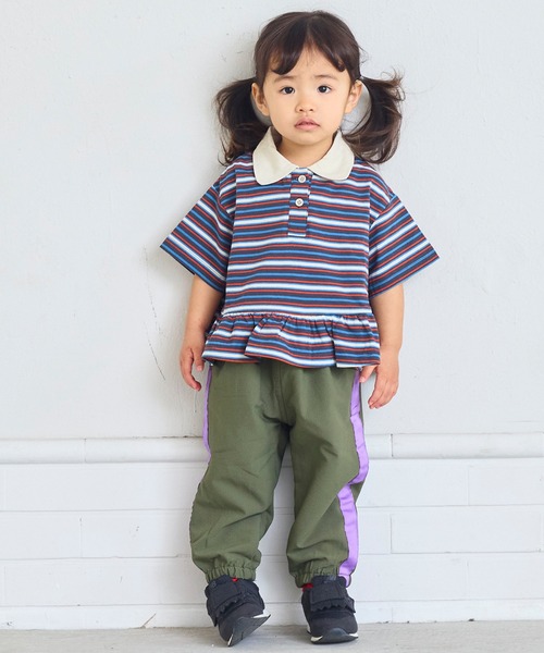 Life Support Products(ライフサポートプロダクツ)の「ポロ襟付きボーダー半袖チュニック(チュニック・キッズ・グリーン系その他/イエロー系その他/ブラック系その他・80/90/95/100/110/120/130)」の1枚目の写真