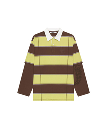 MEA（メア）の「LAYERED L/S STRIPE POLO  [BROWN]（Tシャツ/カットソー）」