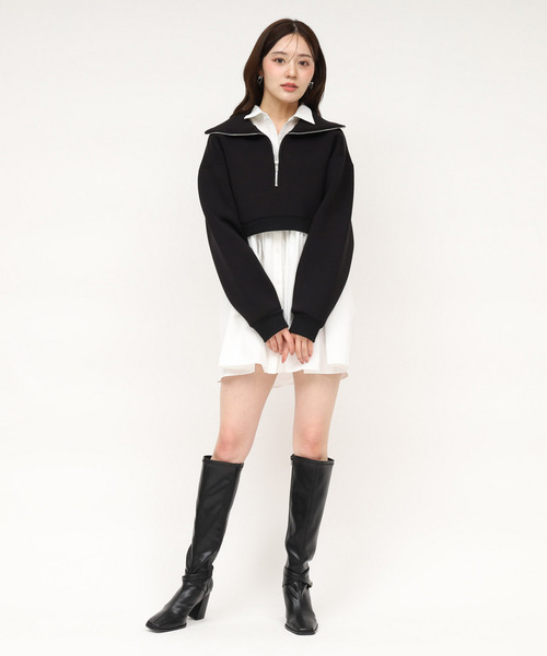 ROYAL PARTY(ロイヤルパーティー)の「ハーフZIPレイヤードシャツミニワンピース(ワンピース・レディース・ベージュ/グレー/ブラック・FREE)」の10枚目の写真