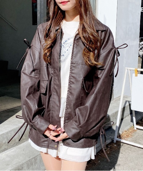 INGNI（イング）の「マルチWayリボンフェイクレザービッグブルゾン（ブルゾン・レディース・ブラウン/ブラック/アイボリー・M）」の20枚目の写真