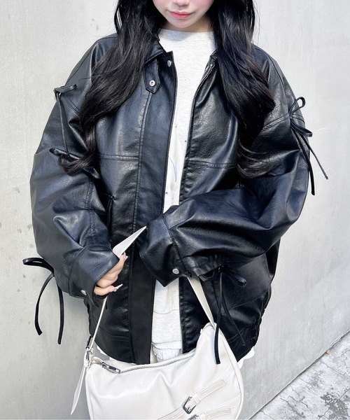 INGNI（イング）の「マルチWayリボンフェイクレザービッグブルゾン（ブルゾン・レディース・ブラウン/ブラック/アイボリー・M）」の12枚目の写真