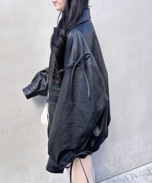 INGNI（イング）の「マルチWayリボンフェイクレザービッグブルゾン（ブルゾン・レディース・ブラウン/ブラック/アイボリー・M）」の14枚目の写真