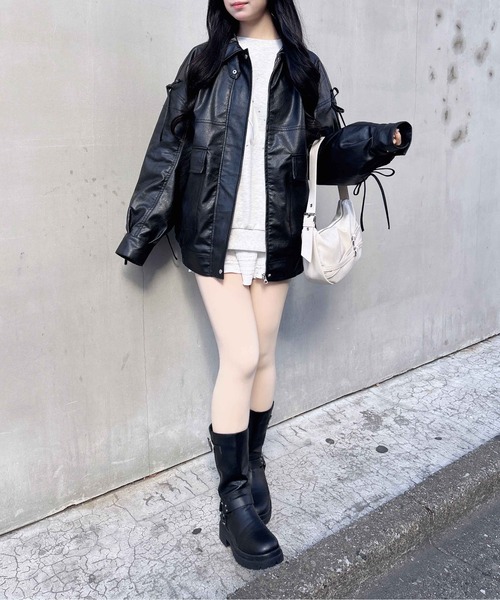 INGNI（イング）の「マルチWayリボンフェイクレザービッグブルゾン（ブルゾン・レディース・ブラウン/ブラック/アイボリー・M）」の17枚目の写真