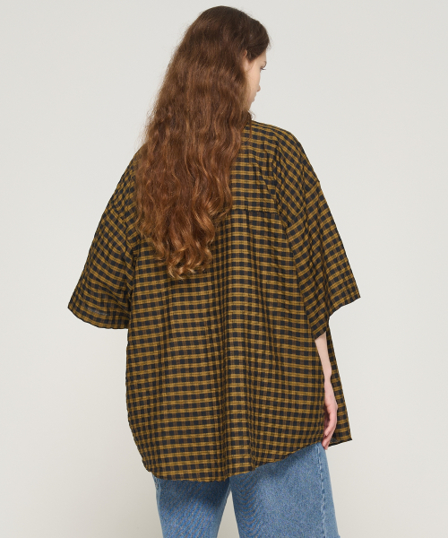CARGOBROS FOR WOMAN(カーゴブロスフォーウィメン)の「アメリカンチェックオーバーサイズ半袖シャツ(イエロー)(シャツ/ブラウス・レディース・その他・FREE)」の2枚目の写真