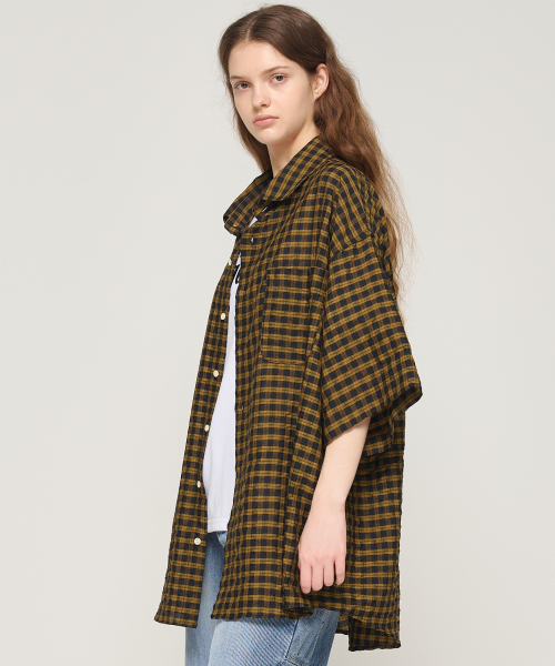 CARGOBROS FOR WOMAN(カーゴブロスフォーウィメン)の「アメリカンチェックオーバーサイズ半袖シャツ(イエロー)(シャツ/ブラウス・レディース・その他・FREE)」の4枚目の写真