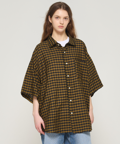 CARGOBROS FOR WOMAN(カーゴブロスフォーウィメン)の「アメリカンチェックオーバーサイズ半袖シャツ(イエロー)(シャツ/ブラウス・レディース・その他・FREE)」の5枚目の写真