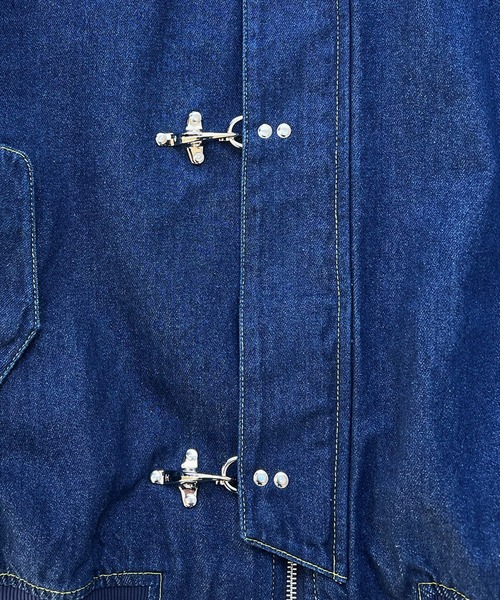 ILL'S（イルズ）の「FIREMAN HOOK DENIM HOODIE / ファイヤーマンフック デニムフーディー ブルゾン ショート丈 メンズ レディース ユニセックス（デニムジャケット・メンズ・ネイビー/ブラック・M/L）」の4枚目の写真