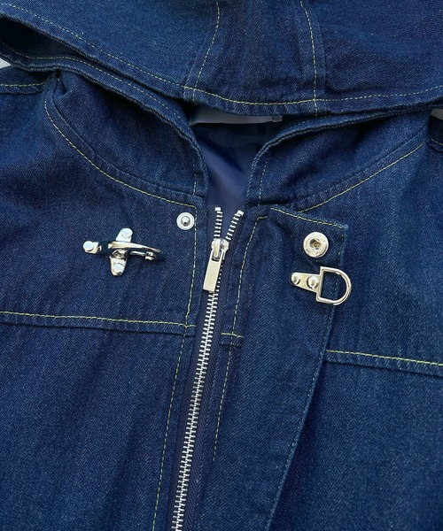 ILL'S（イルズ）の「FIREMAN HOOK DENIM HOODIE / ファイヤーマンフック デニムフーディー ブルゾン ショート丈 メンズ レディース ユニセックス（デニムジャケット・メンズ・ネイビー/ブラック・M/L）」の3枚目の写真