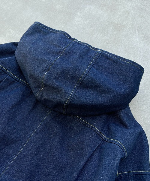 ILL'S（イルズ）の「FIREMAN HOOK DENIM HOODIE / ファイヤーマンフック デニムフーディー ブルゾン ショート丈 メンズ レディース ユニセックス（デニムジャケット・メンズ・ネイビー/ブラック・M/L）」の5枚目の写真
