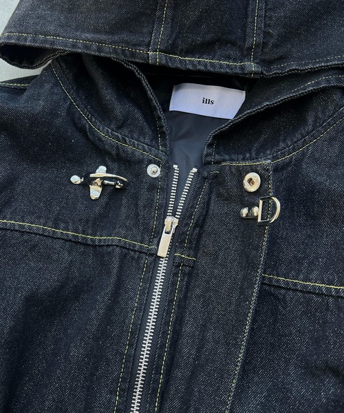 ILL'S（イルズ）の「FIREMAN HOOK DENIM HOODIE / ファイヤーマンフック デニムフーディー ブルゾン ショート丈 メンズ レディース ユニセックス（デニムジャケット・メンズ・ネイビー/ブラック・M/L）」の10枚目の写真