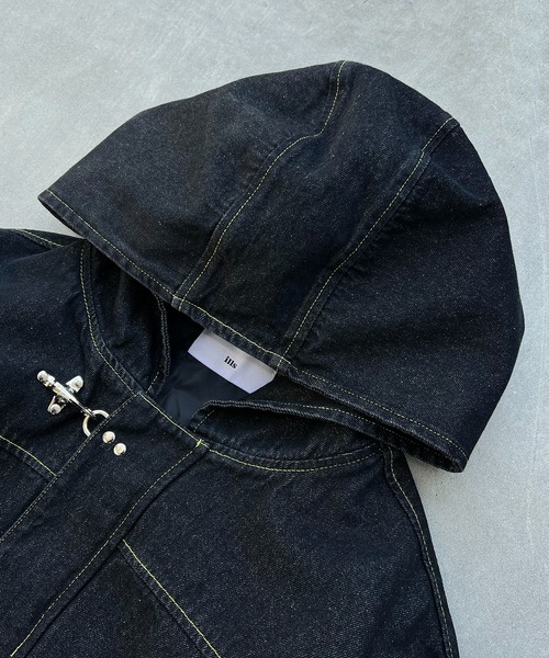 ILL'S（イルズ）の「FIREMAN HOOK DENIM HOODIE / ファイヤーマンフック デニムフーディー ブルゾン ショート丈 メンズ レディース ユニセックス（デニムジャケット・メンズ・ネイビー/ブラック・M/L）」の12枚目の写真
