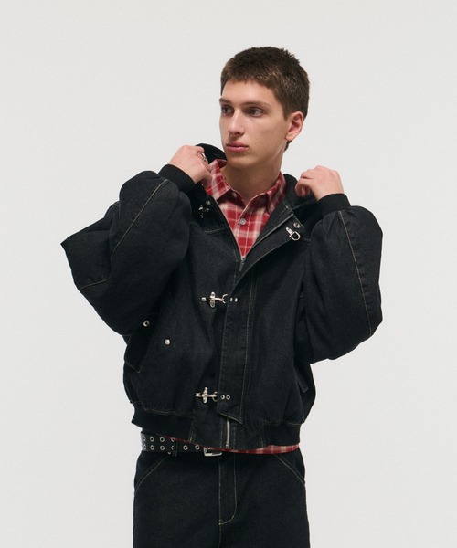 ILL'S（イルズ）の「FIREMAN HOOK DENIM HOODIE / ファイヤーマンフック デニムフーディー ブルゾン ショート丈 メンズ レディース ユニセックス（デニムジャケット・メンズ・ネイビー/ブラック・M/L）」の18枚目の写真