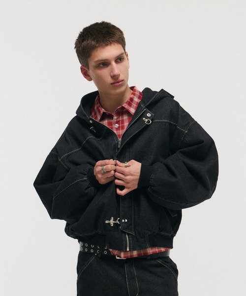 ILL'S（イルズ）の「FIREMAN HOOK DENIM HOODIE / ファイヤーマンフック デニムフーディー ブルゾン ショート丈 メンズ レディース ユニセックス（デニムジャケット・メンズ・ネイビー/ブラック・M/L）」の19枚目の写真