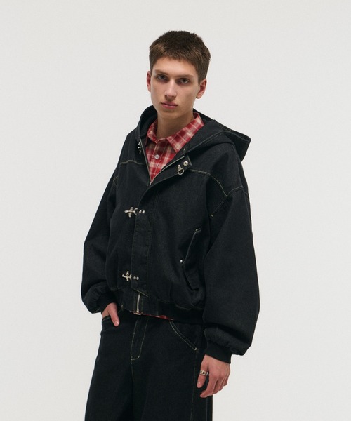 ILL'S（イルズ）の「FIREMAN HOOK DENIM HOODIE / ファイヤーマンフック デニムフーディー ブルゾン ショート丈 メンズ レディース ユニセックス（デニムジャケット・メンズ・ネイビー/ブラック・M/L）」の20枚目の写真