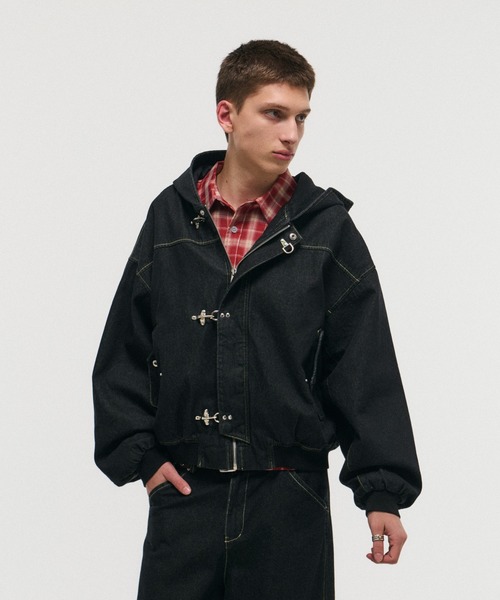 ILL'S（イルズ）の「FIREMAN HOOK DENIM HOODIE / ファイヤーマンフック デニムフーディー ブルゾン ショート丈 メンズ レディース ユニセックス（デニムジャケット・メンズ・ネイビー/ブラック・M/L）」の21枚目の写真