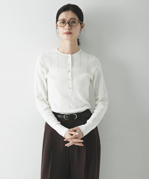 URBAN RESEARCH(アーバンリサーチ)の「パターンメッシュヘンリーネックニット(ニット/セーター・レディース・グレー/オフホワイト/ミント・FREE)」の2枚目の写真