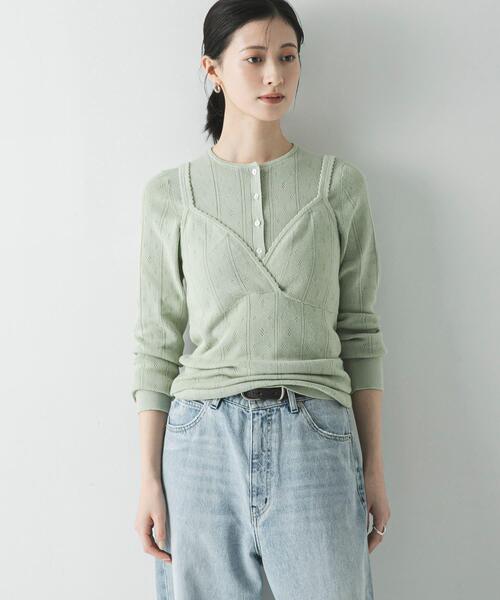 URBAN RESEARCH(アーバンリサーチ)の「パターンメッシュヘンリーネックニット(ニット/セーター・レディース・グレー/オフホワイト/ミント・FREE)」の22枚目の写真