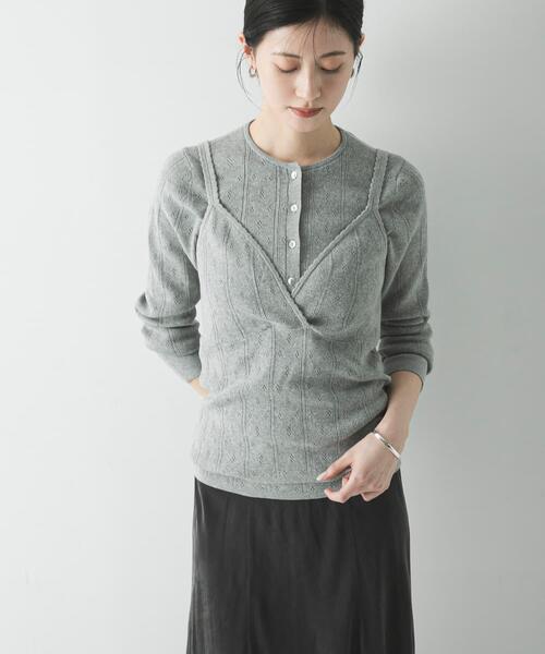 URBAN RESEARCH(アーバンリサーチ)の「パターンメッシュヘンリーネックニット(ニット/セーター・レディース・グレー/オフホワイト/ミント・FREE)」の15枚目の写真