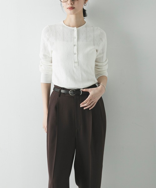 URBAN RESEARCH（アーバンリサーチ）の「パターンメッシュヘンリーネックニット（ニット/セーター・レディース・グレー/オフホワイト/ミント・FREE）」の5枚目の写真