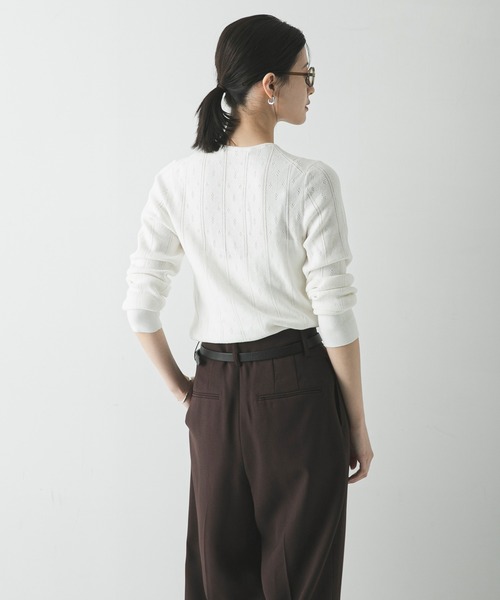 URBAN RESEARCH（アーバンリサーチ）の「パターンメッシュヘンリーネックニット（ニット/セーター・レディース・グレー/オフホワイト/ミント・FREE）」の6枚目の写真