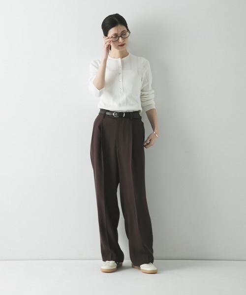 URBAN RESEARCH（アーバンリサーチ）の「パターンメッシュヘンリーネックニット（ニット/セーター・レディース・グレー/オフホワイト/ミント・FREE）」の7枚目の写真