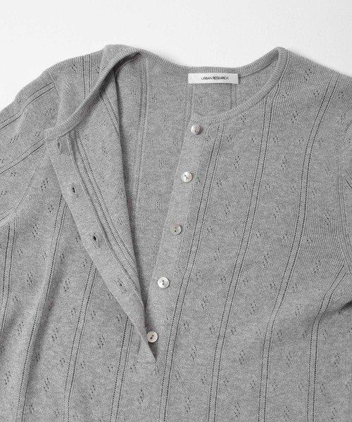 URBAN RESEARCH（アーバンリサーチ）の「パターンメッシュヘンリーネックニット（ニット/セーター・レディース・グレー/オフホワイト/ミント・FREE）」の12枚目の写真