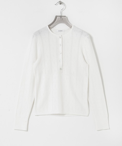 URBAN RESEARCH（アーバンリサーチ）の「パターンメッシュヘンリーネックニット（ニット/セーター・レディース・グレー/オフホワイト/ミント・FREE）」の16枚目の写真