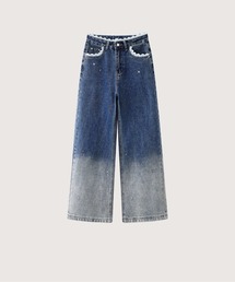 LA POMME petit（ラポミ・プチ）の「Lace Motif Beads Denim Pants（デニムパンツ）」