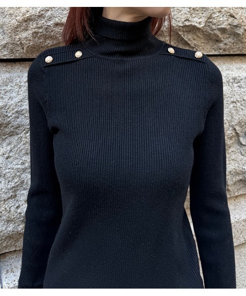 Desert Rose(デザートローズ)の「【DESERT ROSE/デザートローズ】ショルダーボタンレースレイヤードスリーブハイネックニット(ニット/セーター・レディース・ブラック・FREE)」の8枚目の写真