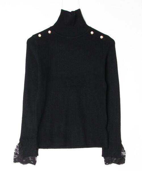 Desert Rose(デザートローズ)の「【DESERT ROSE/デザートローズ】ショルダーボタンレースレイヤードスリーブハイネックニット(ニット/セーター・レディース・ブラック・FREE)」の3枚目の写真