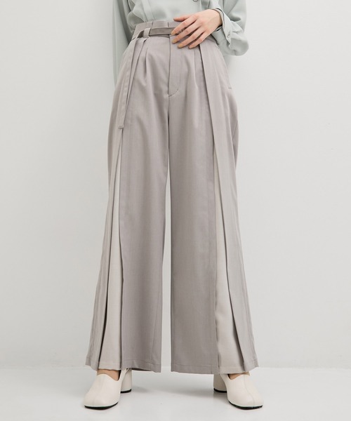 UNITED TOKYO(ユナイテッドトウキョウ)の「【新作】ラップレイヤーワイドパンツ|ウォッシャブル/セットアップ/オフィスカジュアル/オケージョン/防シワ/吸水速乾/春服(スラックス・レディース・ベージュ/グレー・2/1)」の2枚目の写真