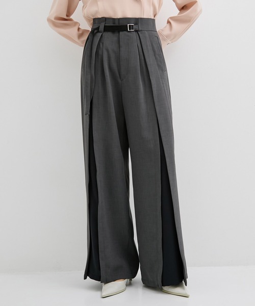 UNITED TOKYO(ユナイテッドトウキョウ)の「【新作】ラップレイヤーワイドパンツ|ウォッシャブル/セットアップ/オフィスカジュアル/オケージョン/防シワ/吸水速乾/春服(スラックス・レディース・ベージュ/グレー・2/1)」の1枚目の写真