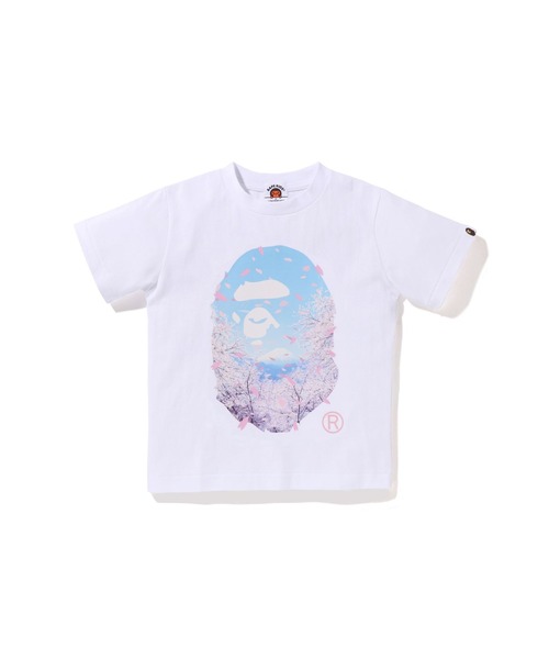 A BATHING APE（アベイシングエイプ）の「SAKURA PHOTO APE HEAD TEE（Tシャツ/カットソー・キッズ・ホワイト/ブラック・140/90/110/130/100/120）」の2枚目の写真