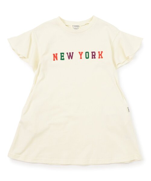 F.O.KIDS（エフオーキッズ）の「【リンク】GIRLS　ロゴアップリケワンピース（ワンピース・キッズ・オフホワイト/レッド/チャコール/レインボー・90/100/110/130/120/140）」の2枚目の写真