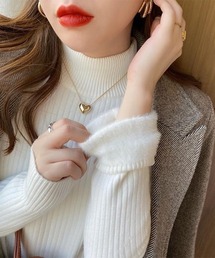 裏起毛リブニットトップス タートルネックニット ハイネックプルオーバー 厚手