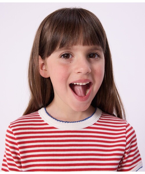 PETIT BATEAU（プチバトー）の「リブボーダー半袖Tシャツ（Tシャツ/カットソー・キッズ・レッド・3YEAR/4YEAR/5YEAR）」の2枚目の写真