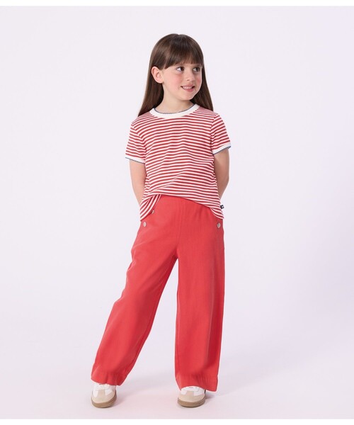 PETIT BATEAU（プチバトー）の「リブボーダー半袖Tシャツ（Tシャツ/カットソー・キッズ・レッド・3YEAR/4YEAR/5YEAR）」の3枚目の写真