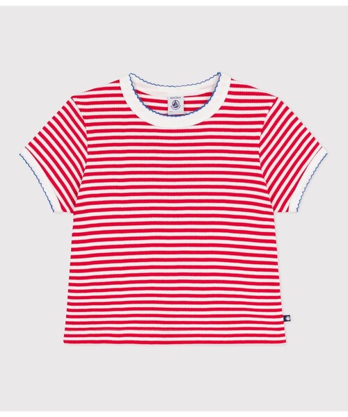 PETIT BATEAU（プチバトー）の「リブボーダー半袖Tシャツ（Tシャツ/カットソー・キッズ・レッド・3YEAR/4YEAR/5YEAR）」の4枚目の写真