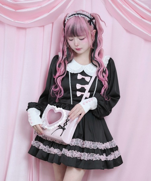 Magia Charm(マギアチャーム)の「ハート窓付きショルダーバッグ / 推し活バッグ クリアポケット 合皮(ショルダーバッグ・レディース・ブラック/ピンク・F)」の6枚目の写真