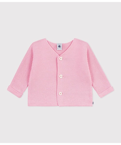 PETIT BATEAU(プチバトー)の「ガーター編みニットカーディガン(カーディガン/ボレロ・キッズ・ライトピンク/ライトブルー・6MONTH/12MONTH/18MONTH)」の1枚目の写真